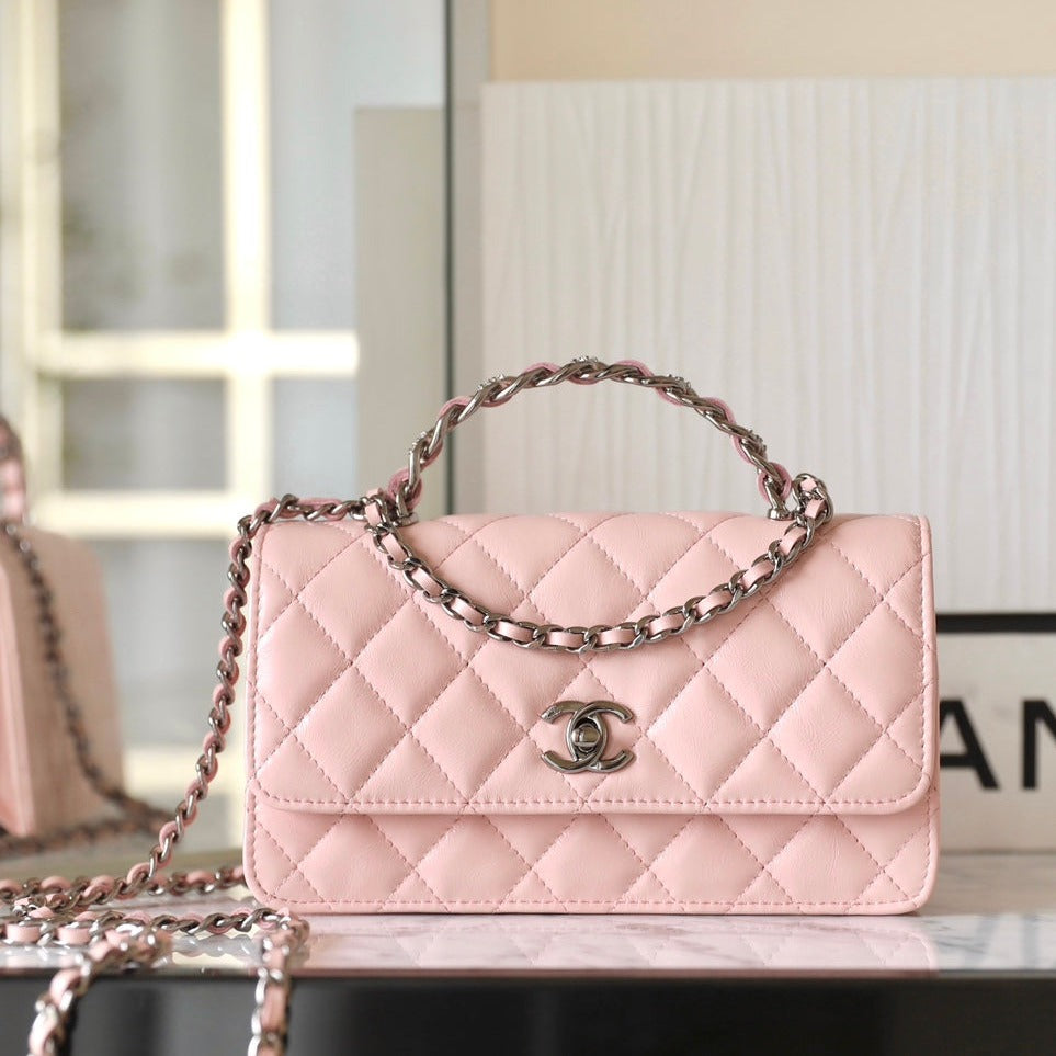 Chanel WOC 18.5 Pink Lambskin Silver Hardware