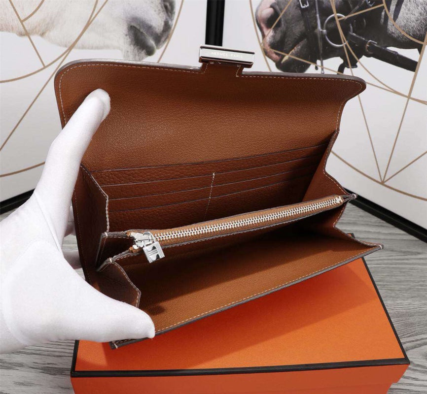 Hermes Clutch Constance 20.5 Brown Calfskin Silver Hardware