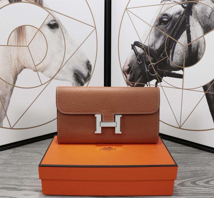 Hermes Clutch Constance 20.5 Brown Calfskin Silver Hardware
