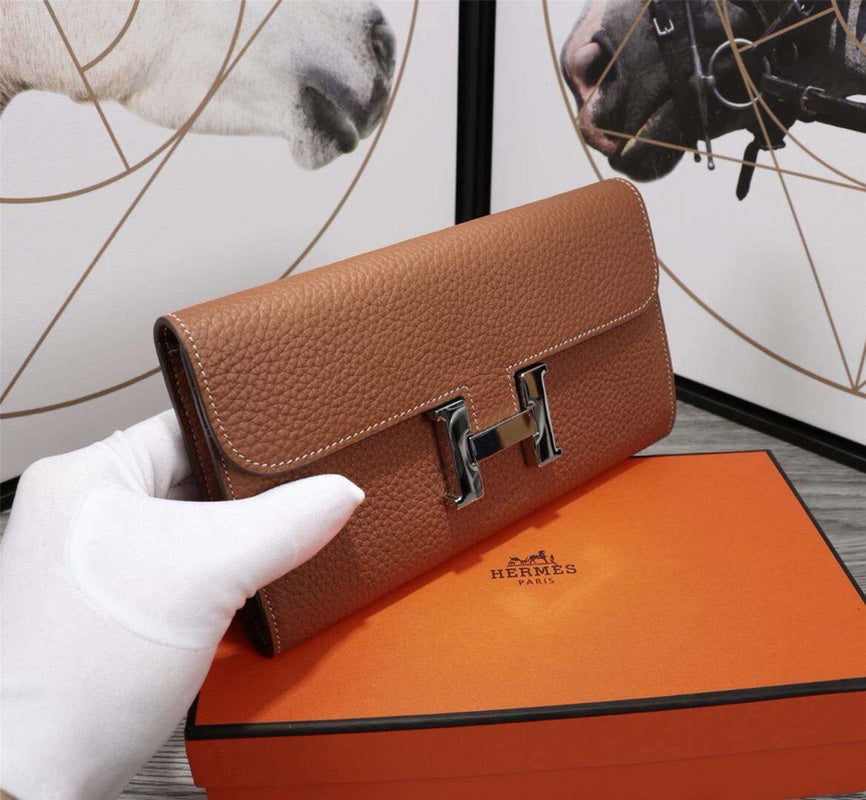 Hermes Clutch Constance 20.5 Brown Calfskin Silver Hardware