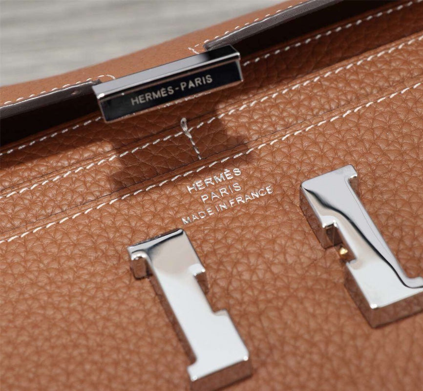 Hermes Clutch Constance 20.5 Brown Calfskin Silver Hardware