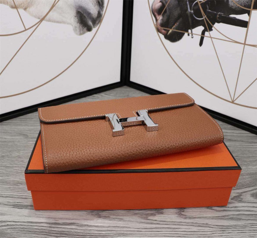 Hermes Clutch Constance 20.5 Brown Calfskin Silver Hardware