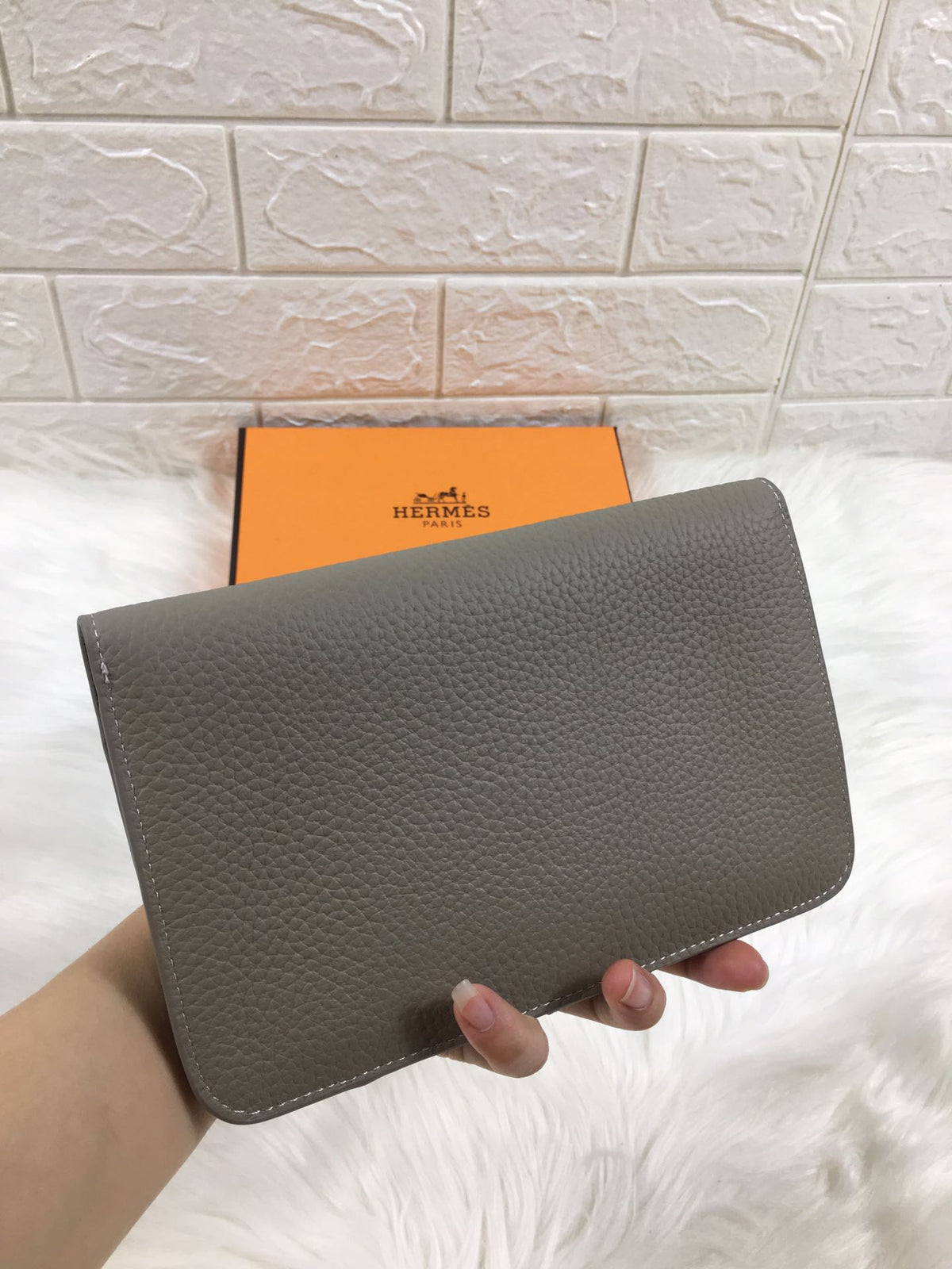 Hermes Dogon Wallet 20 Gray Grained Calfskin