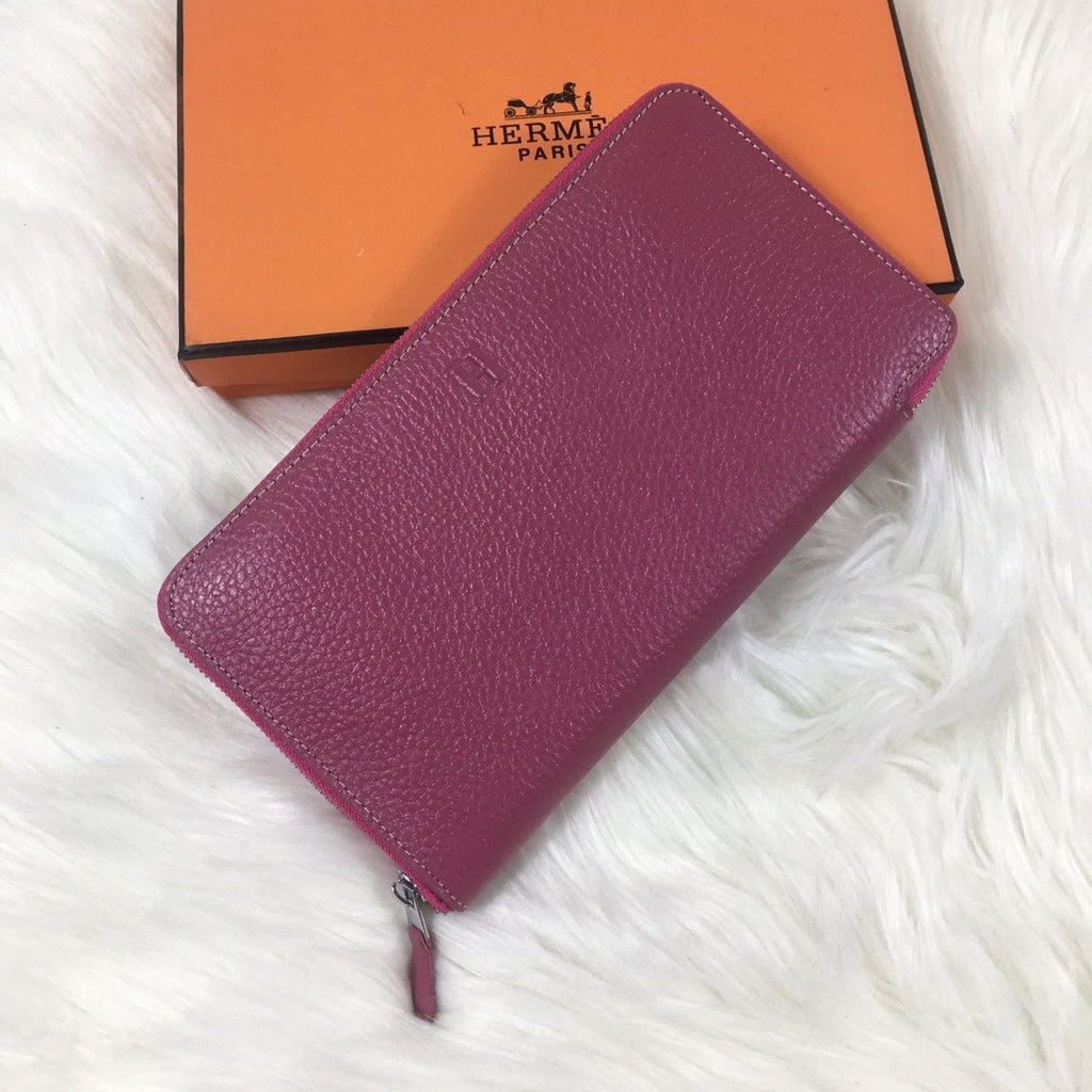 Hermes Silk'In Classic Wallet 20 Burgundy Grained Calfskin