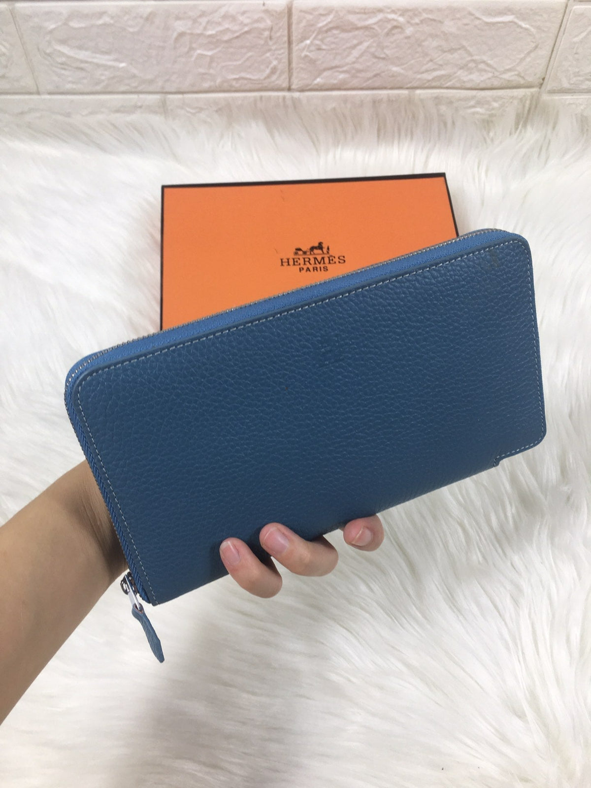 Hermes Silk'In Classic Wallet 20 Cerulean Grained Calfskin