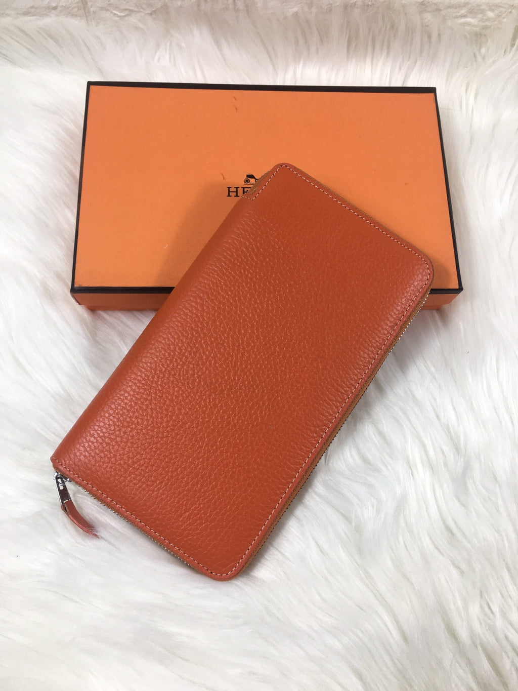 Hermes Silk'In Classic Wallet 20 Orange Grained Calfskin