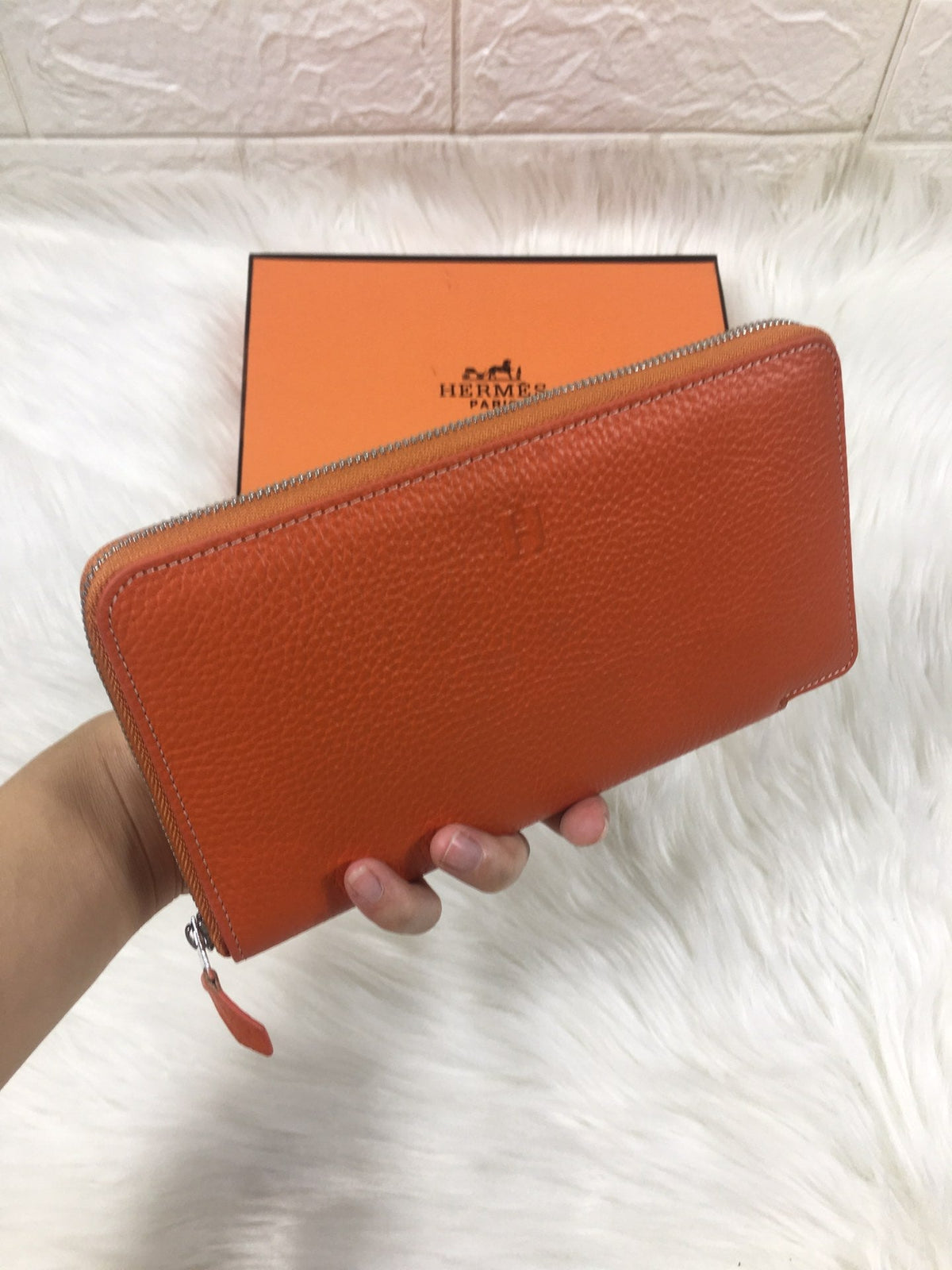 Hermes Silk'In Classic Wallet 20 Orange Grained Calfskin
