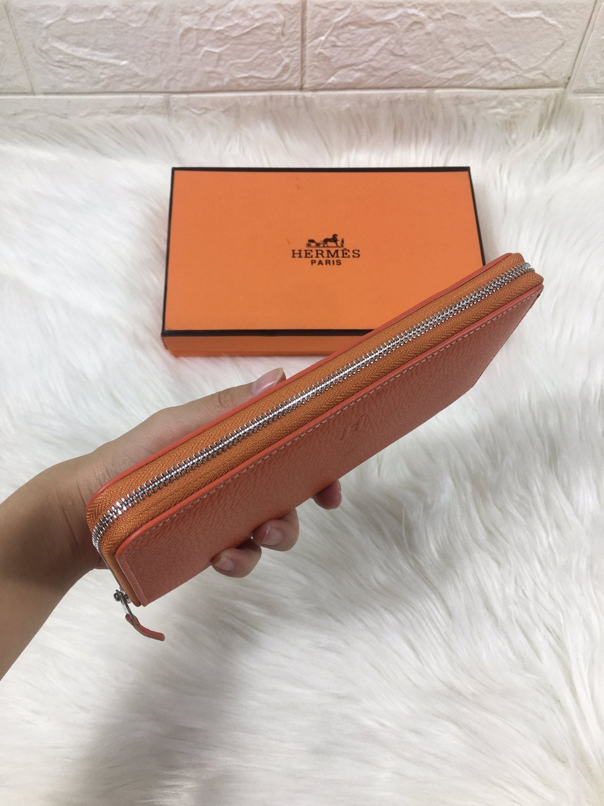 Hermes Silk'In Classic Wallet 20 Orange Grained Calfskin
