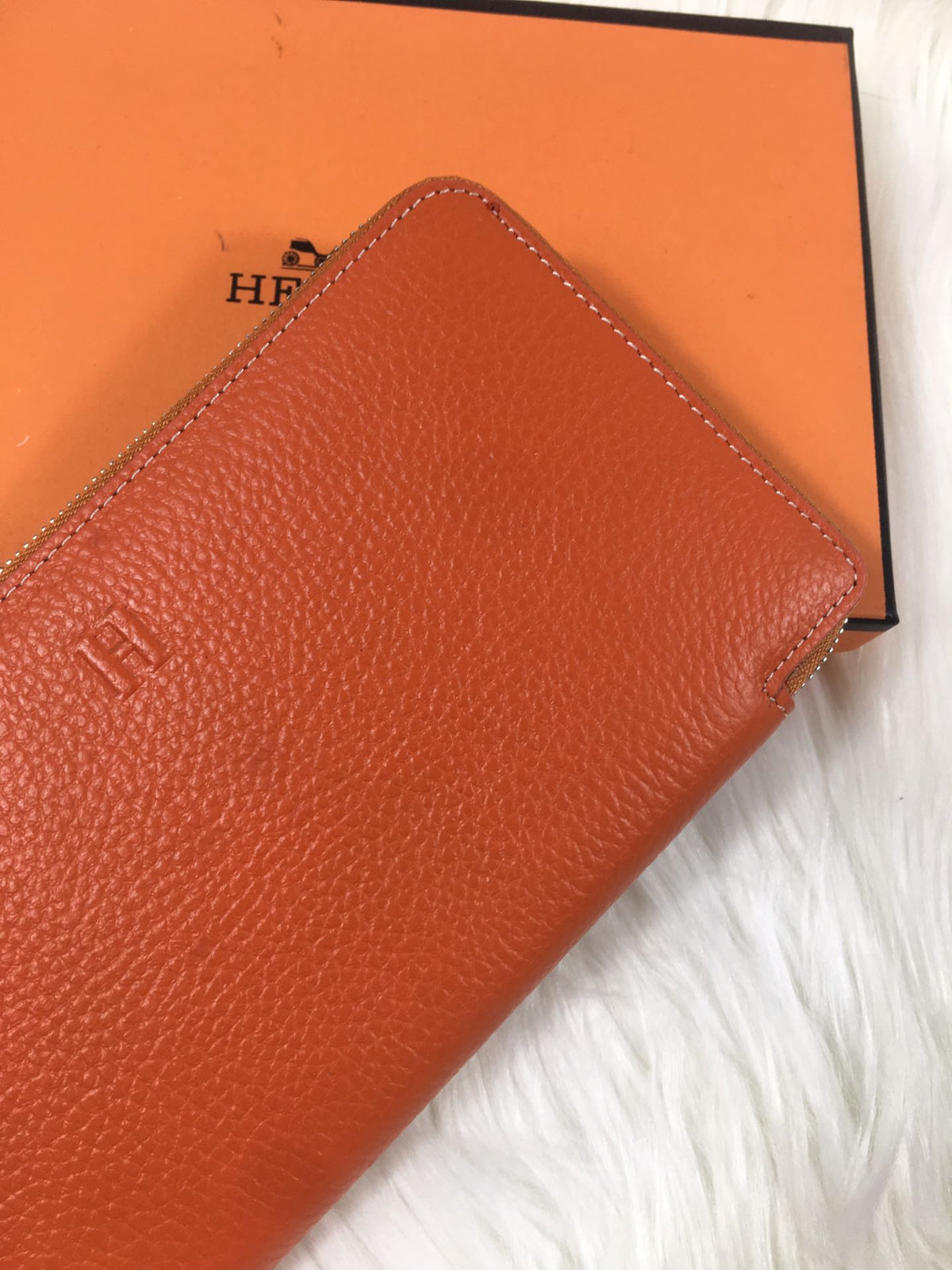Hermes Silk'In Classic Wallet 20 Orange Grained Calfskin