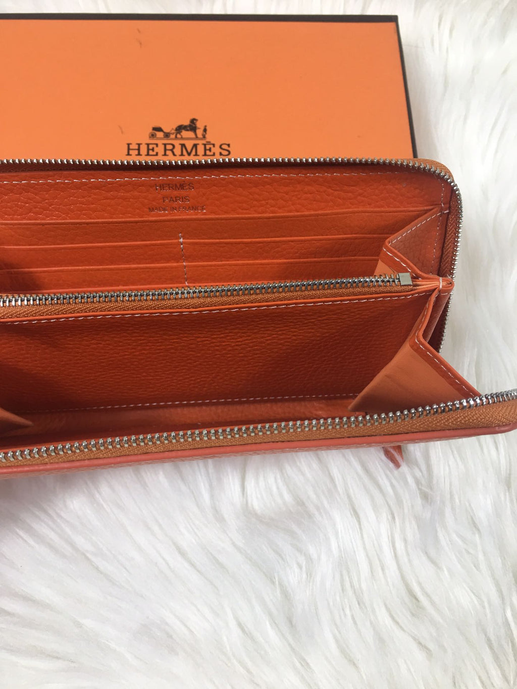 Hermes Silk'In Classic Wallet 20 Orange Grained Calfskin