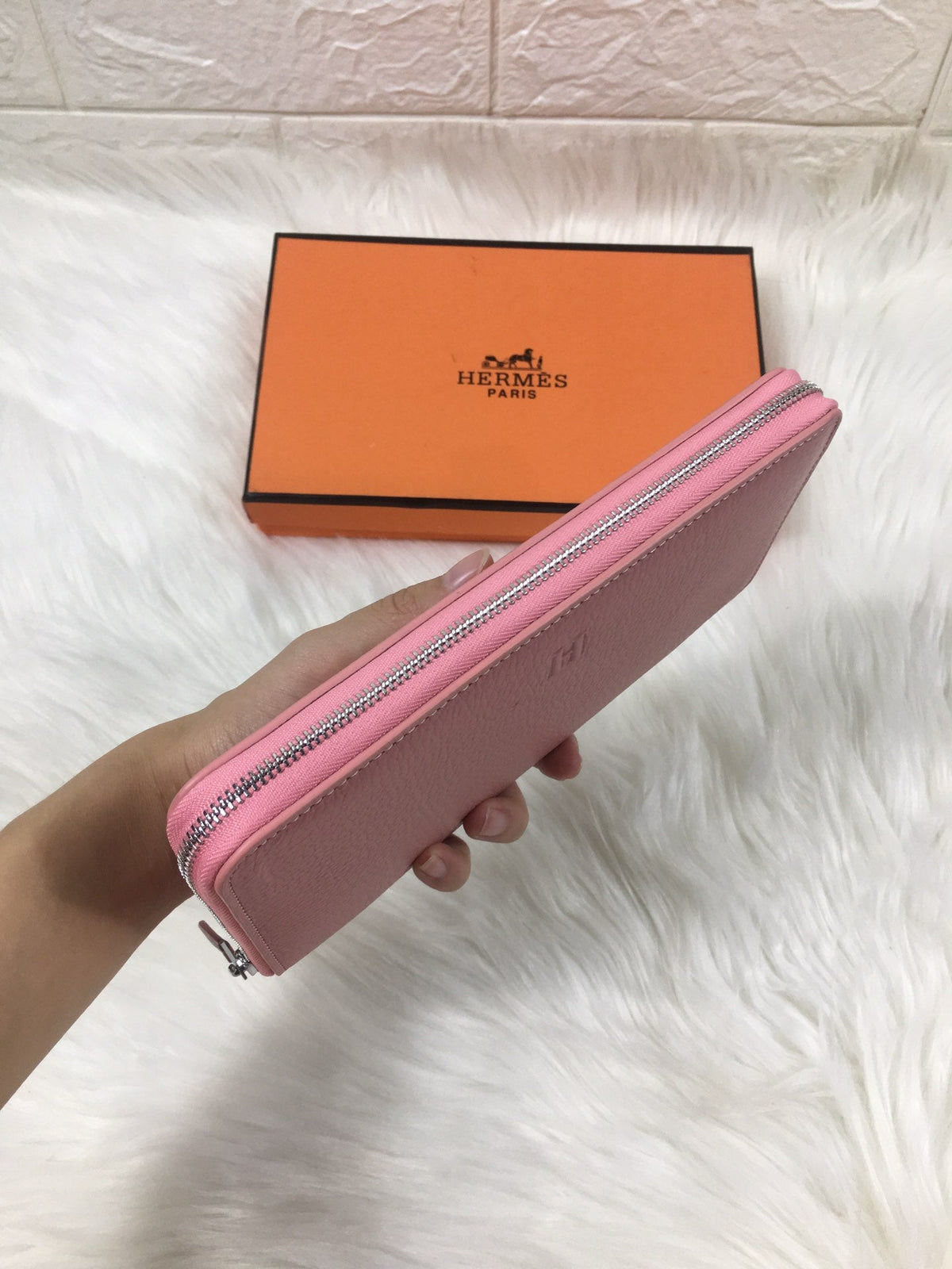 Hermes Silk'In Classic Wallet 20 Light Pink Grained Calfskin
