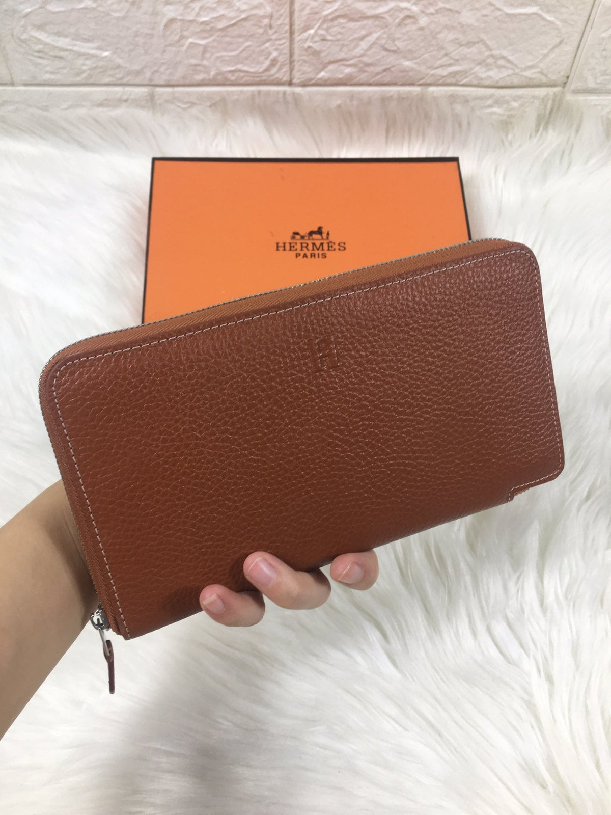 Hermes Silk'In Classic Wallet 20 Russet Grained Calfskin