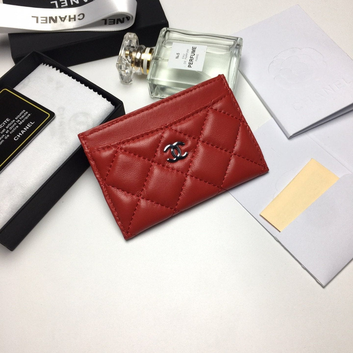 Chanel Card Holder 11.2 Red Calfskin Silver Icon