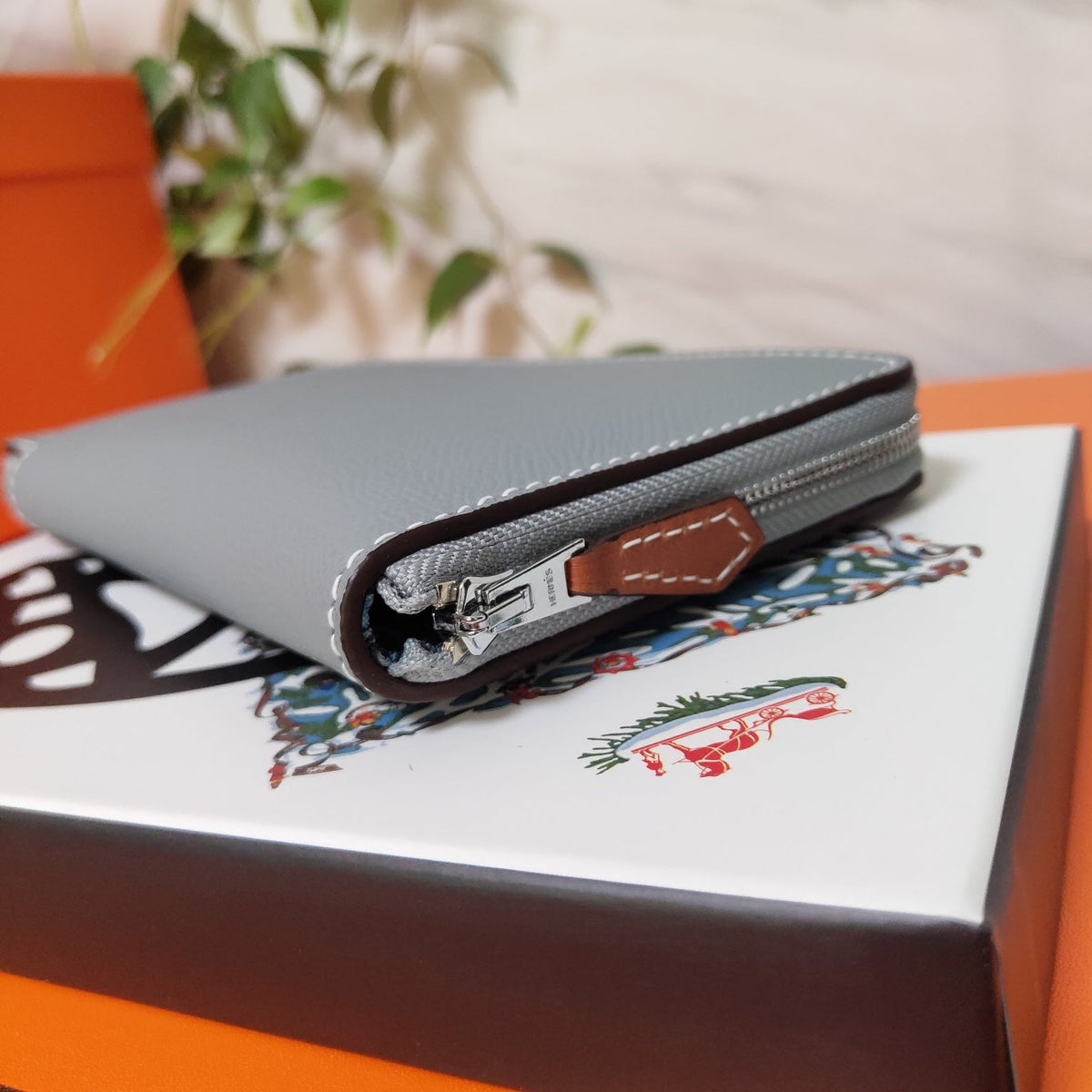 Hermes Zipper Wallet 20 Grey Epsom