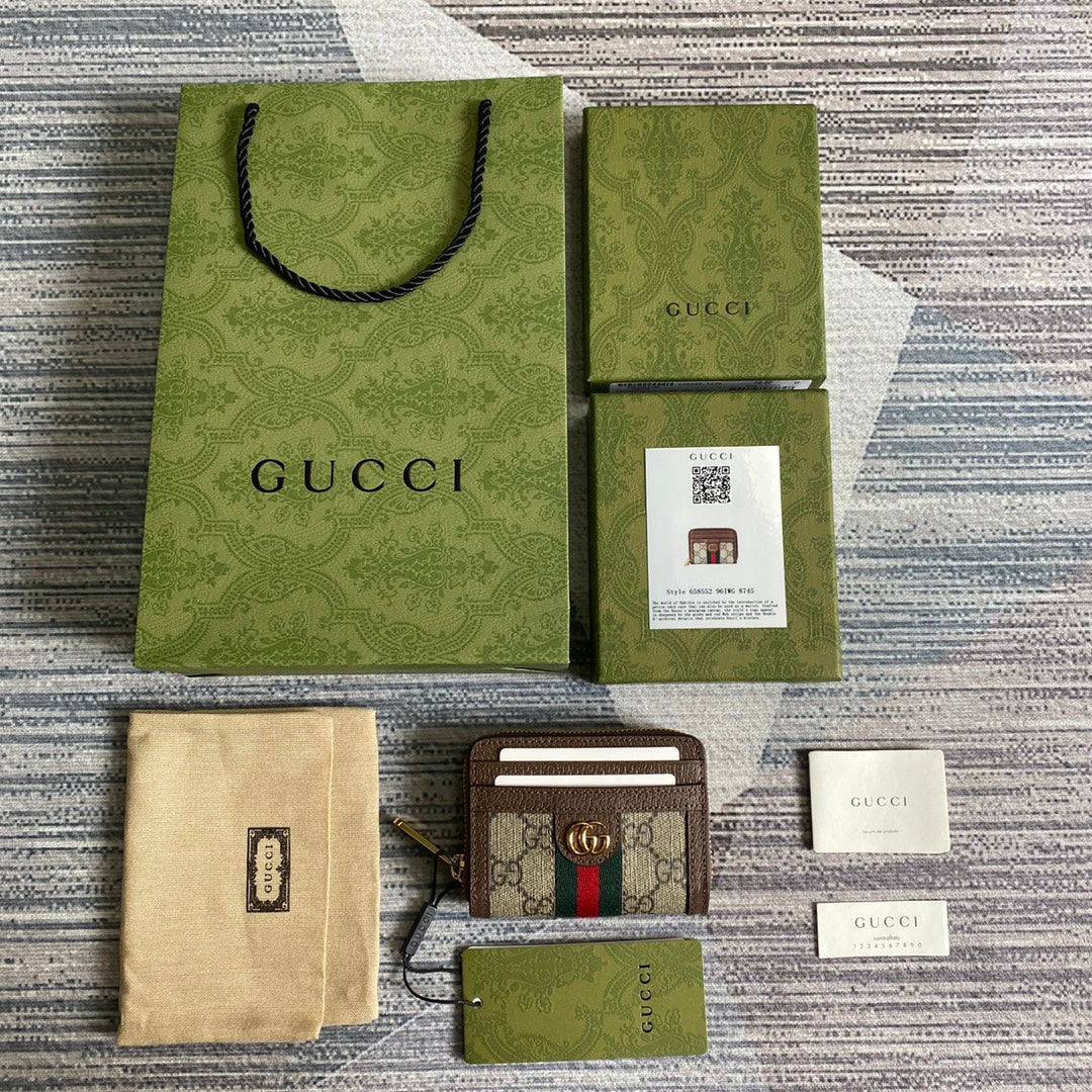 Gucci Ophidia 11 Wallet in Beige and Ebony Canvas