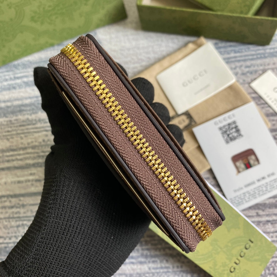 Gucci Ophidia 11 Wallet in Beige and Ebony Canvas