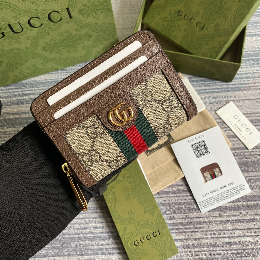 Gucci Ophidia 11 Wallet in Beige and Ebony Canvas