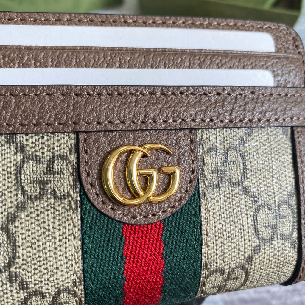 Gucci Ophidia 11 Wallet in Beige and Ebony Canvas