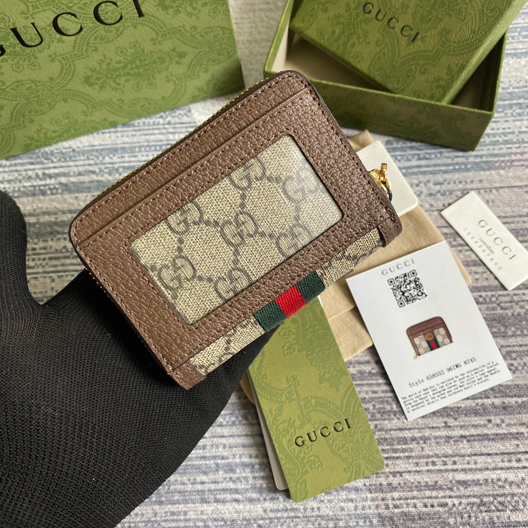 Gucci Ophidia 11 Wallet in Beige and Ebony Canvas