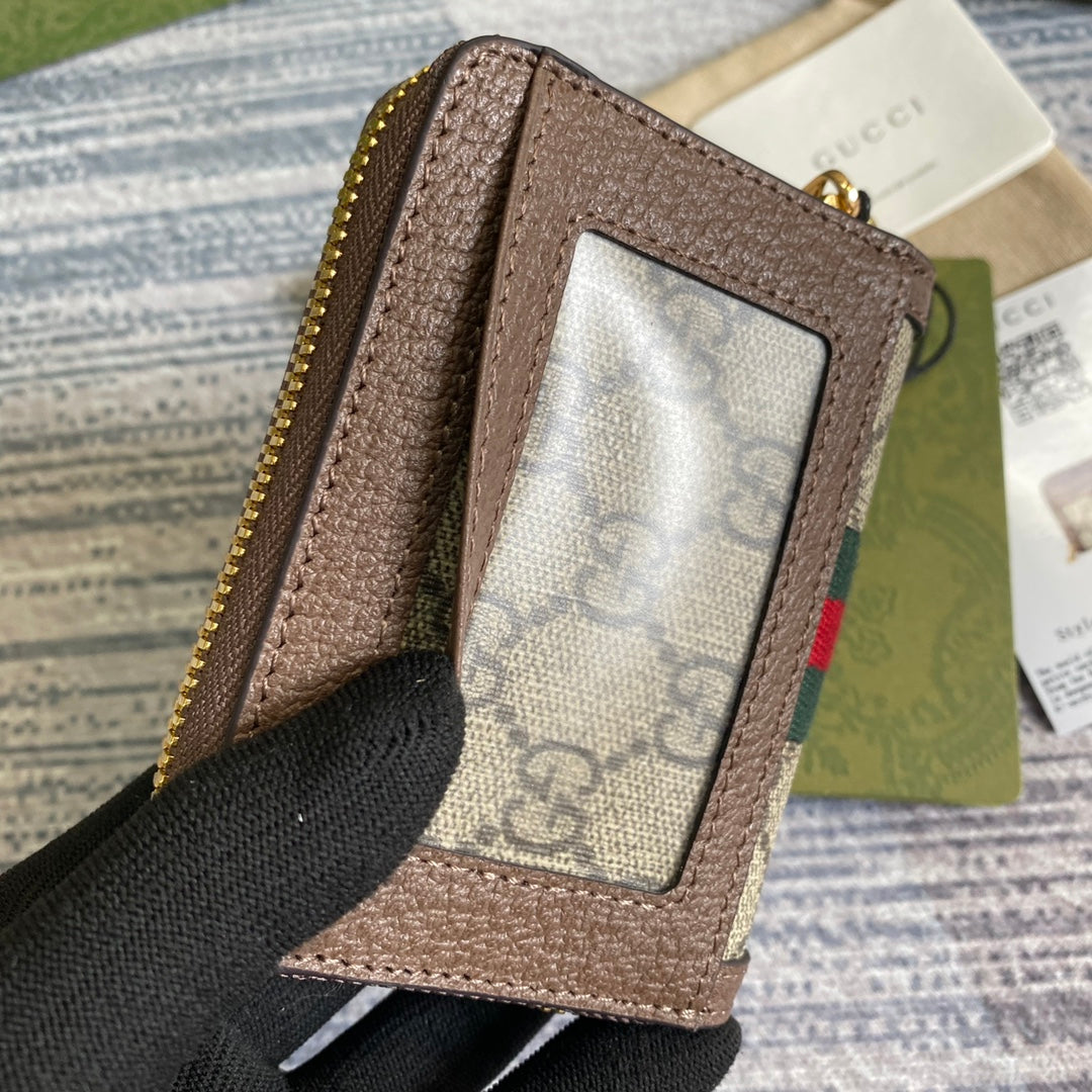Gucci Ophidia 11 Wallet in Beige and Ebony Canvas
