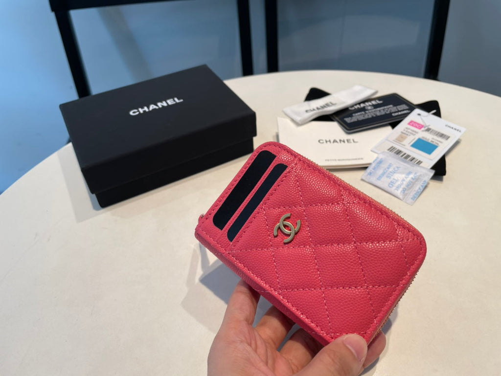 Chanel Zipped Coin Purse 11 Red Pink Grained Calfskin