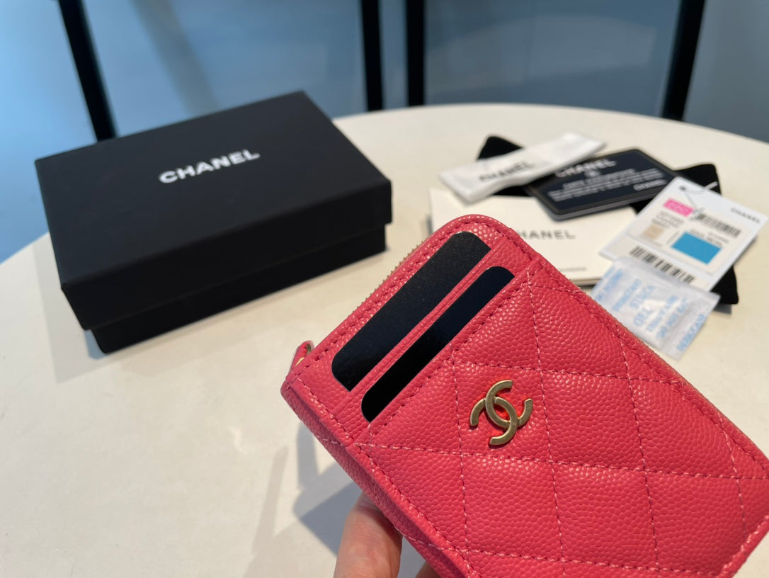 Chanel Zipped Coin Purse 11 Red Pink Grained Calfskin