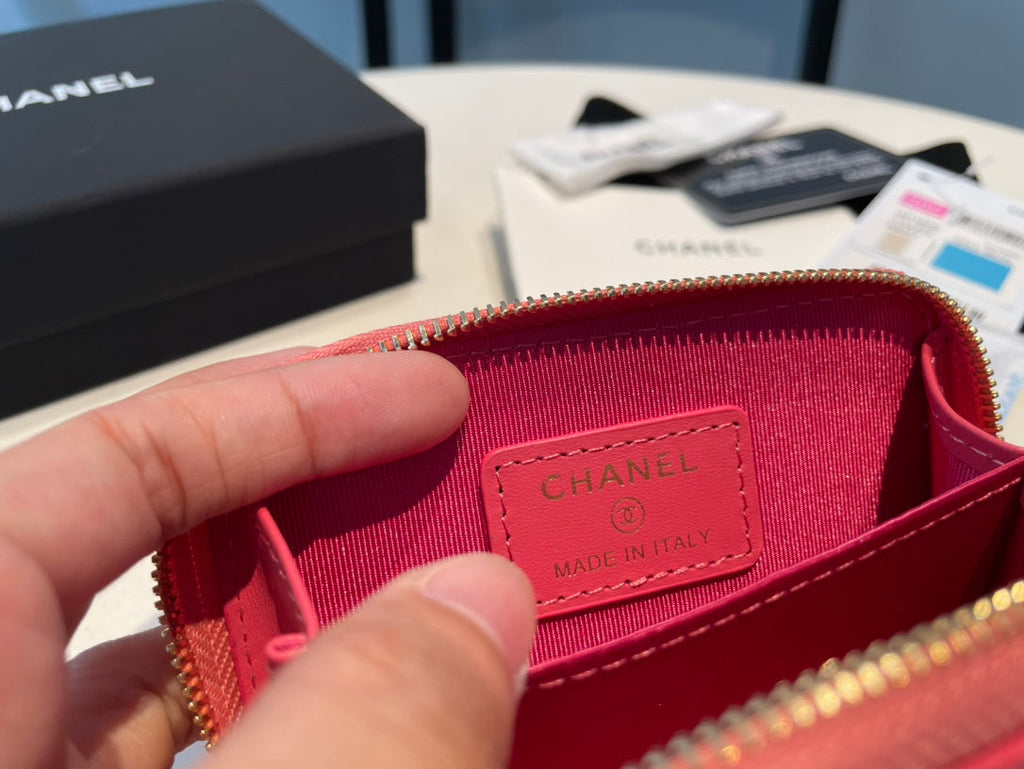 Chanel Zipped Coin Purse 11 Red Pink Grained Calfskin