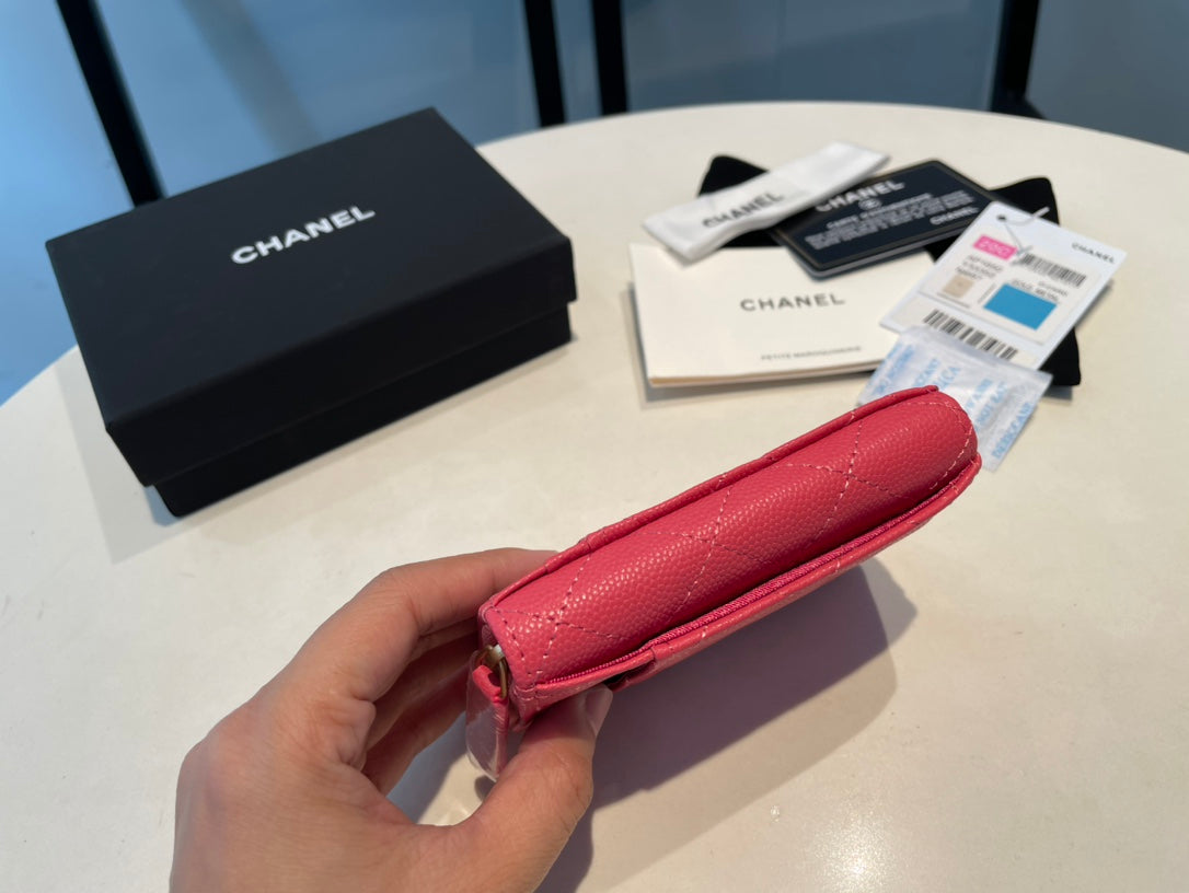 Chanel Zipped Coin Purse 11 Red Pink Grained Calfskin