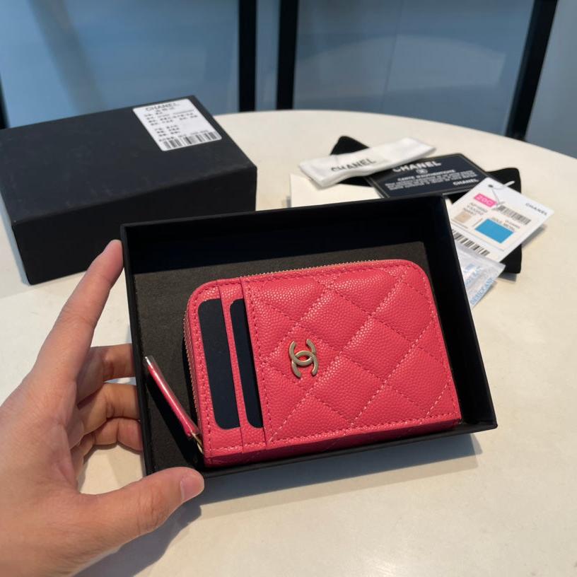 Chanel Zipped Coin Purse 11 Red Pink Grained Calfskin