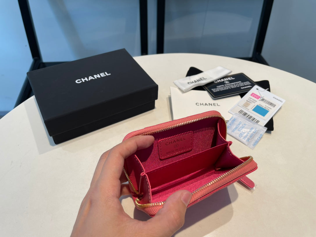 Chanel Zipped Coin Purse 11 Red Pink Grained Calfskin