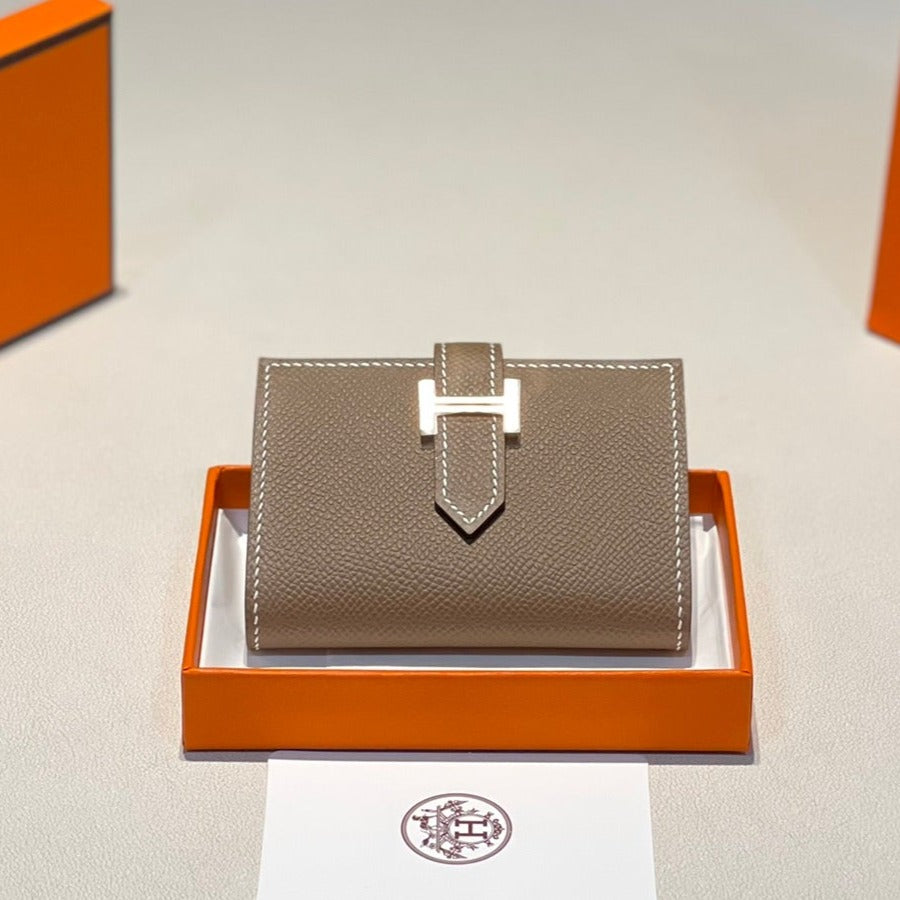 Hermes Mini Bearn Wallet 10.5 Etoupe Epsom Gold Hardware