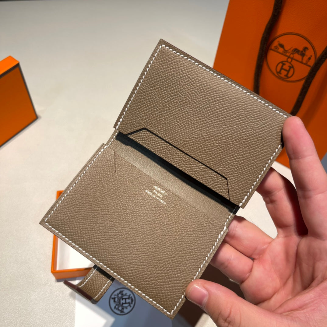 Hermes Mini Bearn Wallet 10.5 Etoupe Epsom Gold Hardware