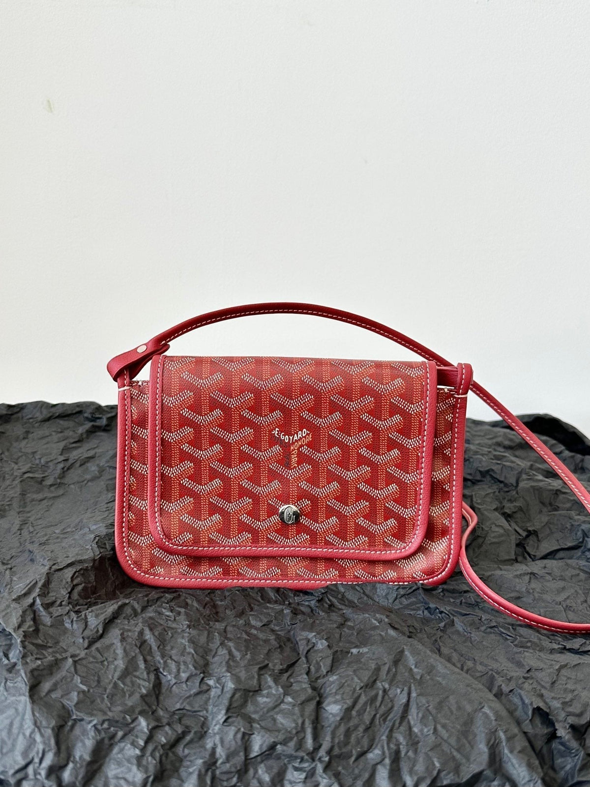 Goyard Plumet Pocket Wallet 20 in Classic Red Goyardine Canvas and Lambskin Trim