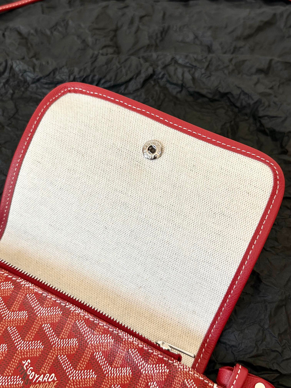 Goyard Plumet Pocket Wallet 20 in Classic Red Goyardine Canvas and Lambskin Trim
