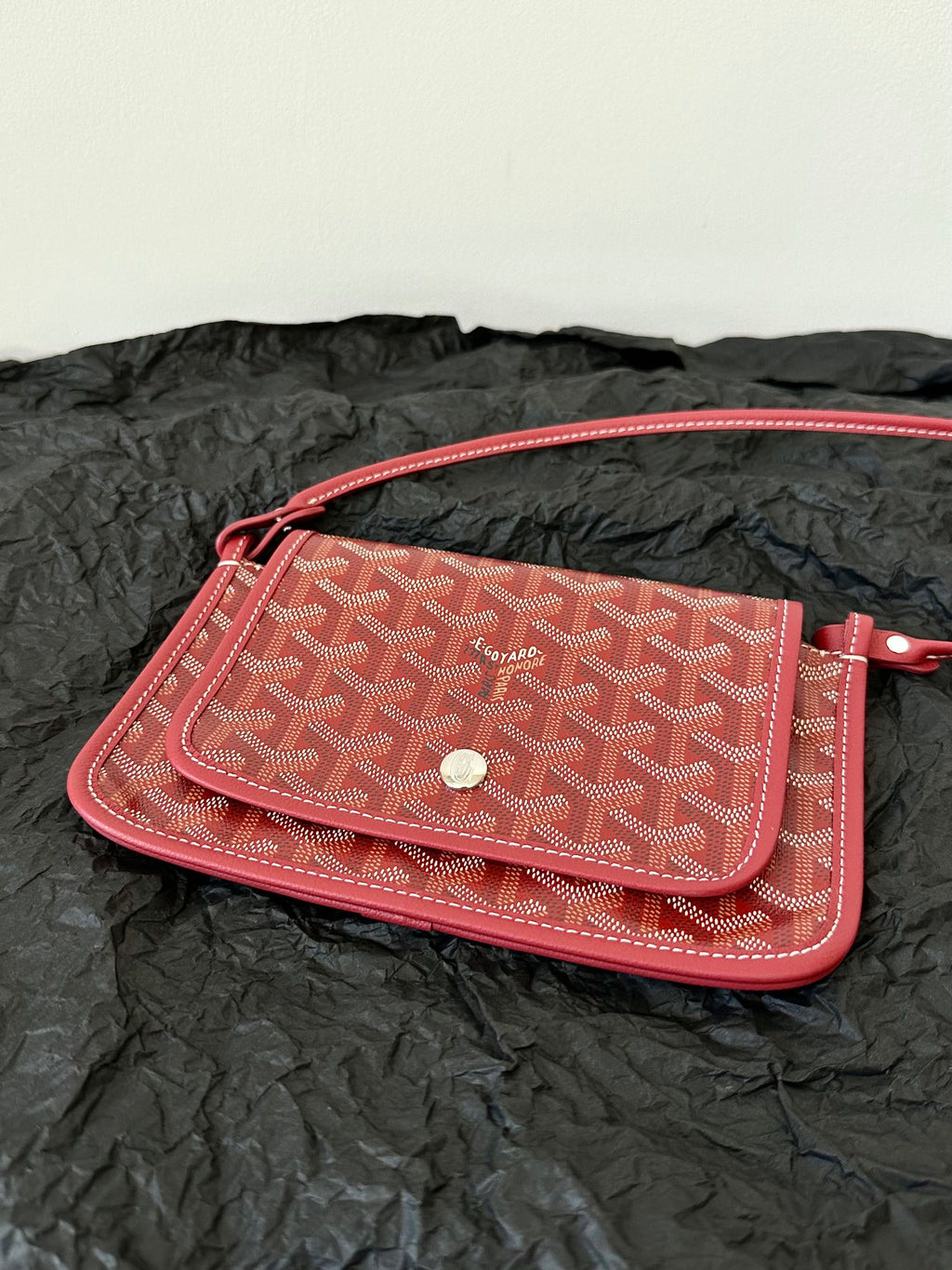 Goyard Plumet Pocket Wallet 20 in Classic Red Goyardine Canvas and Lambskin Trim