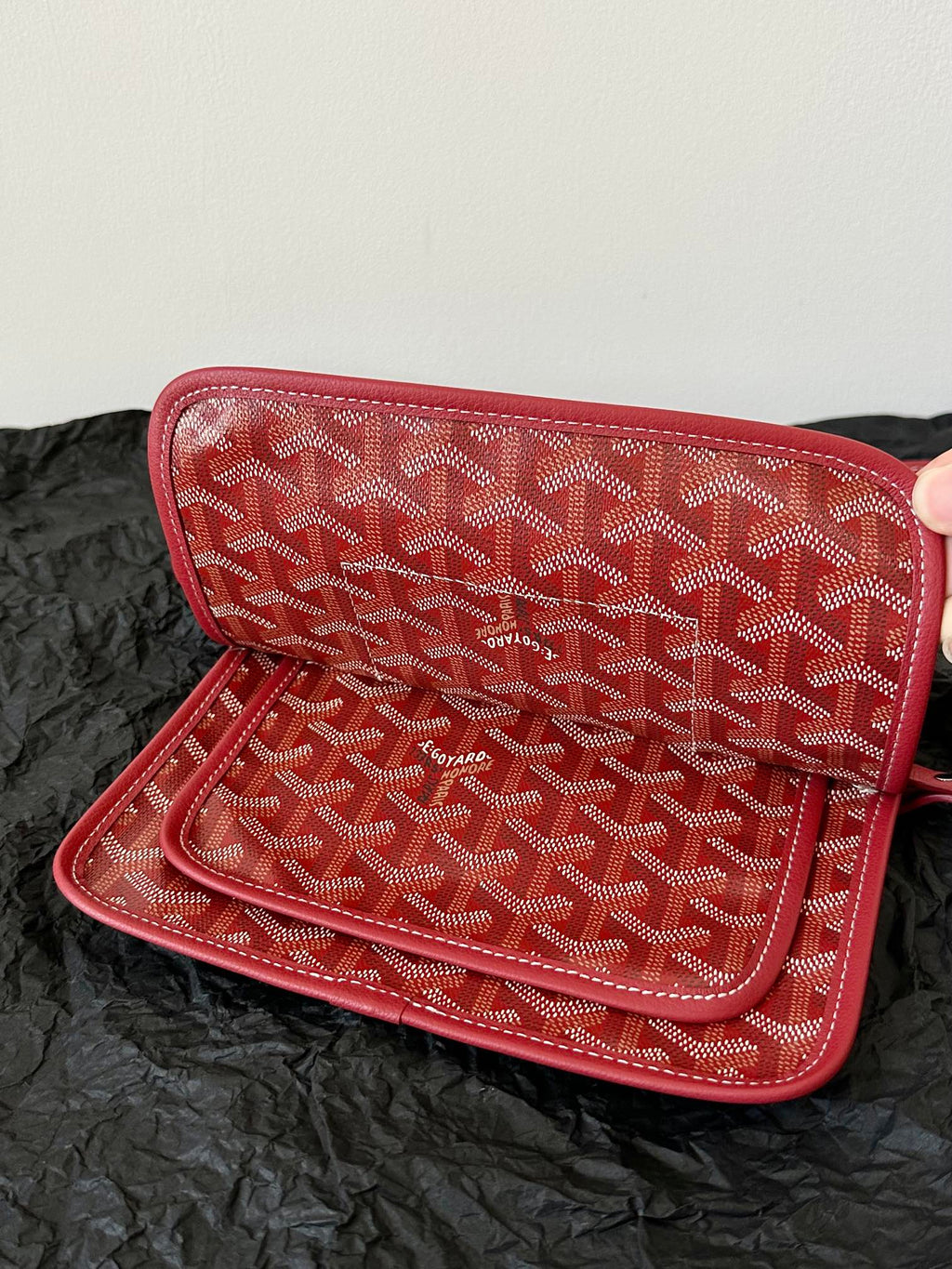 Goyard Plumet Pocket Wallet 20 in Classic Red Goyardine Canvas and Lambskin Trim