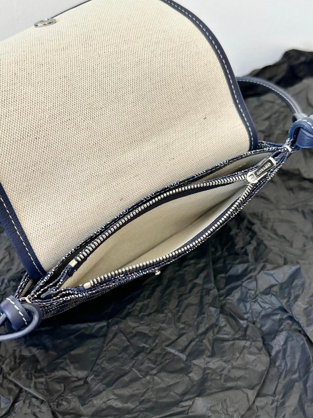 Goyard Plumet Pocket Wallet 20 in Navy Blue Goyardine Canvas and Lambskin Trim