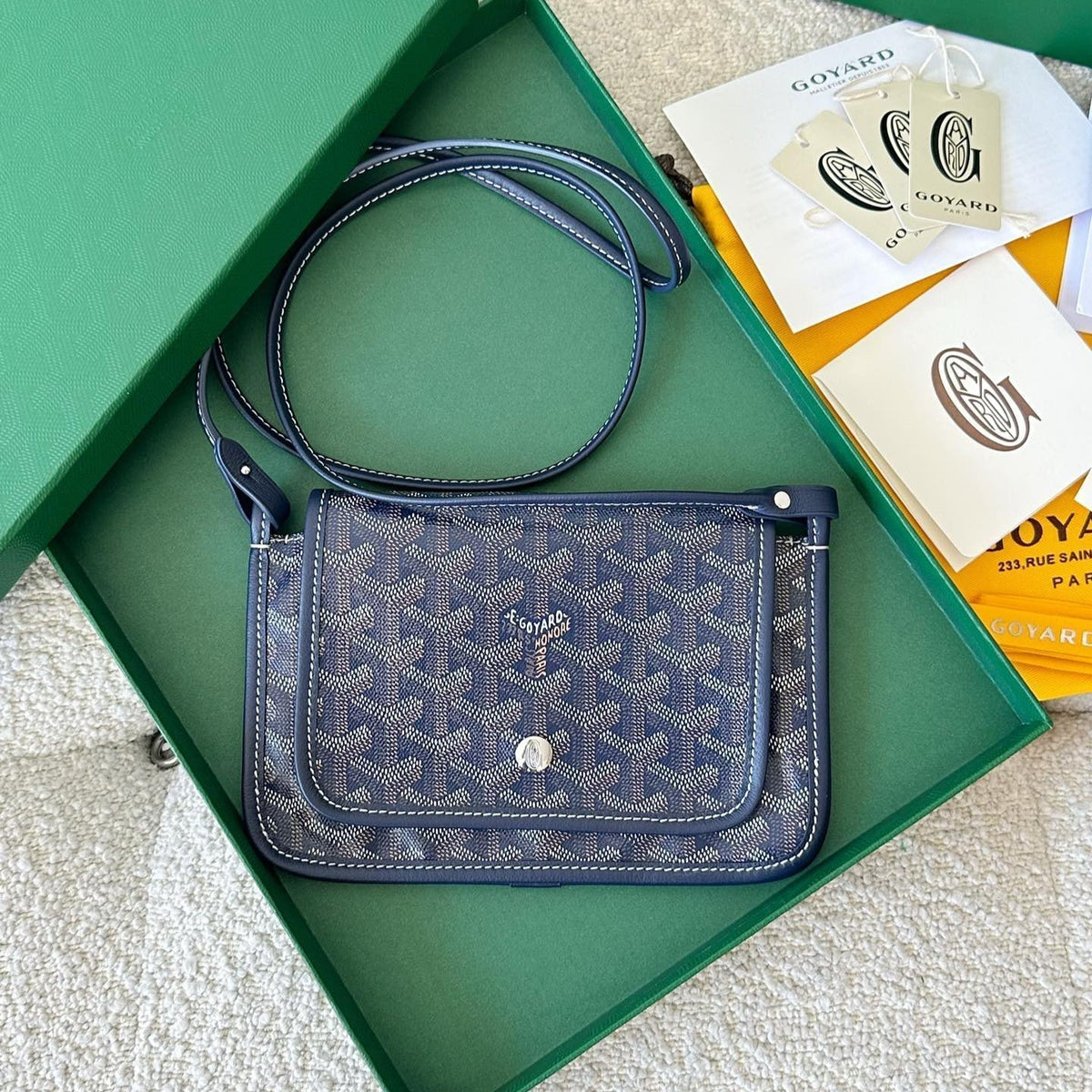 Goyard Plumet Pocket Wallet 20 in Navy Blue Goyardine Canvas and Lambskin Trim