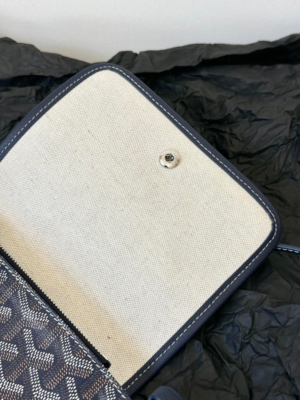 Goyard Plumet Pocket Wallet 20 in Navy Blue Goyardine Canvas and Lambskin Trim