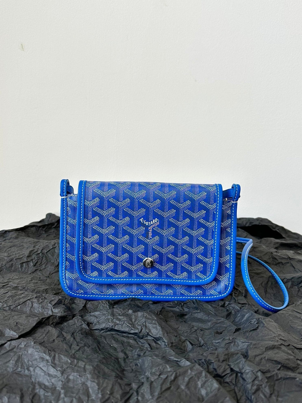 Goyard Plumet Pocket Wallet 20 in Sapphire Blue Goyardine Canvas and Lambskin Trim