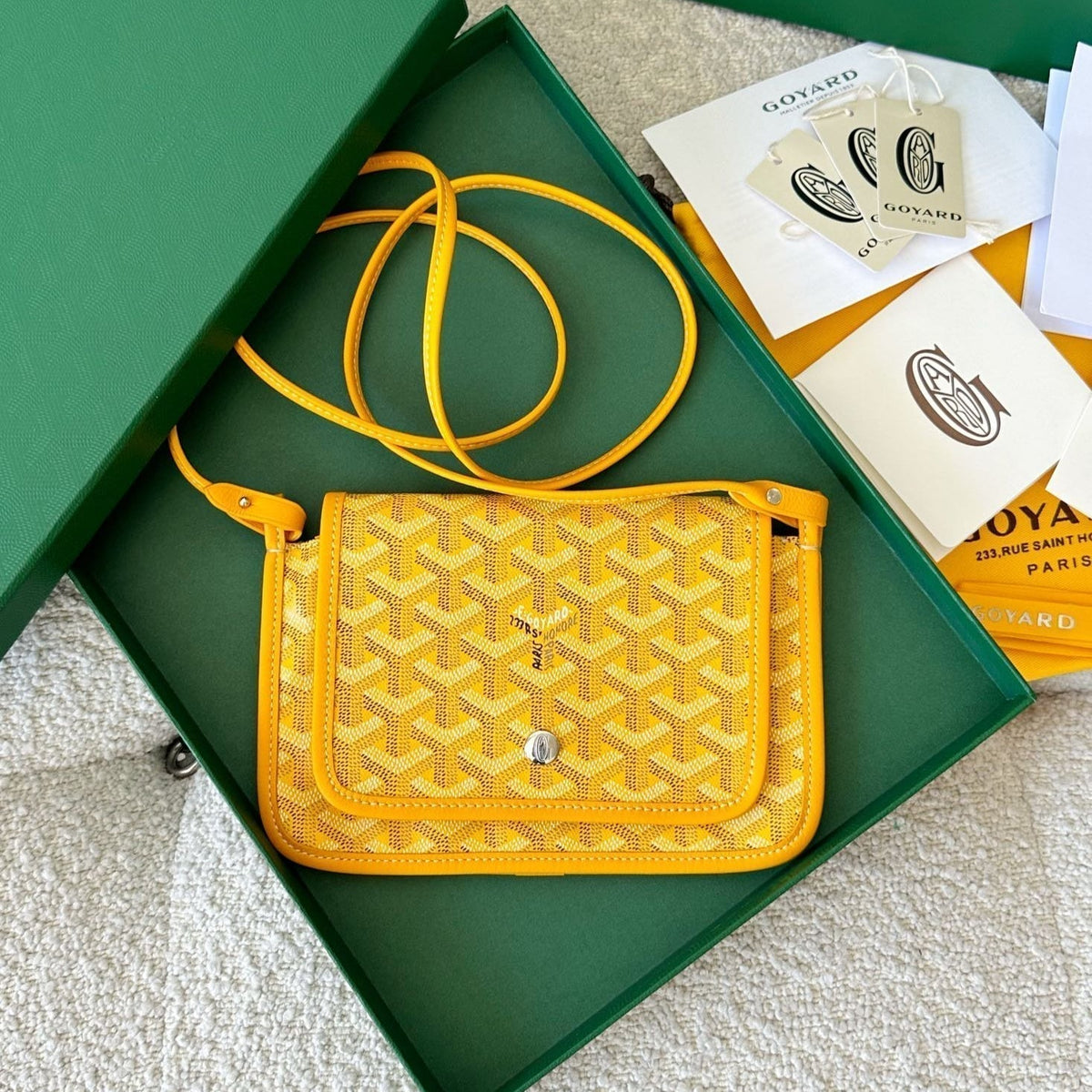 Goyard Plumet Pocket Wallet 20 in Yellow Goyardine Canvas and Lambskin Trim