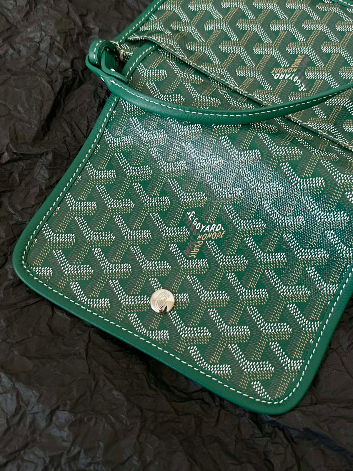Goyard Plumet Pocket Wallet 20 in Green Goyardine Canvas and Lambskin Trim