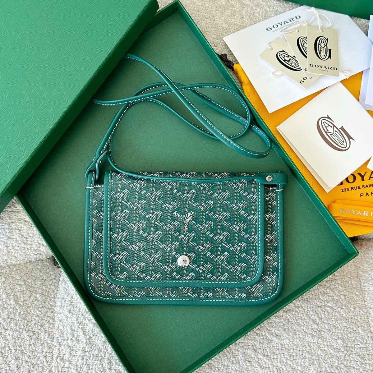 Goyard Plumet Pocket Wallet 20 in Green Goyardine Canvas and Lambskin Trim