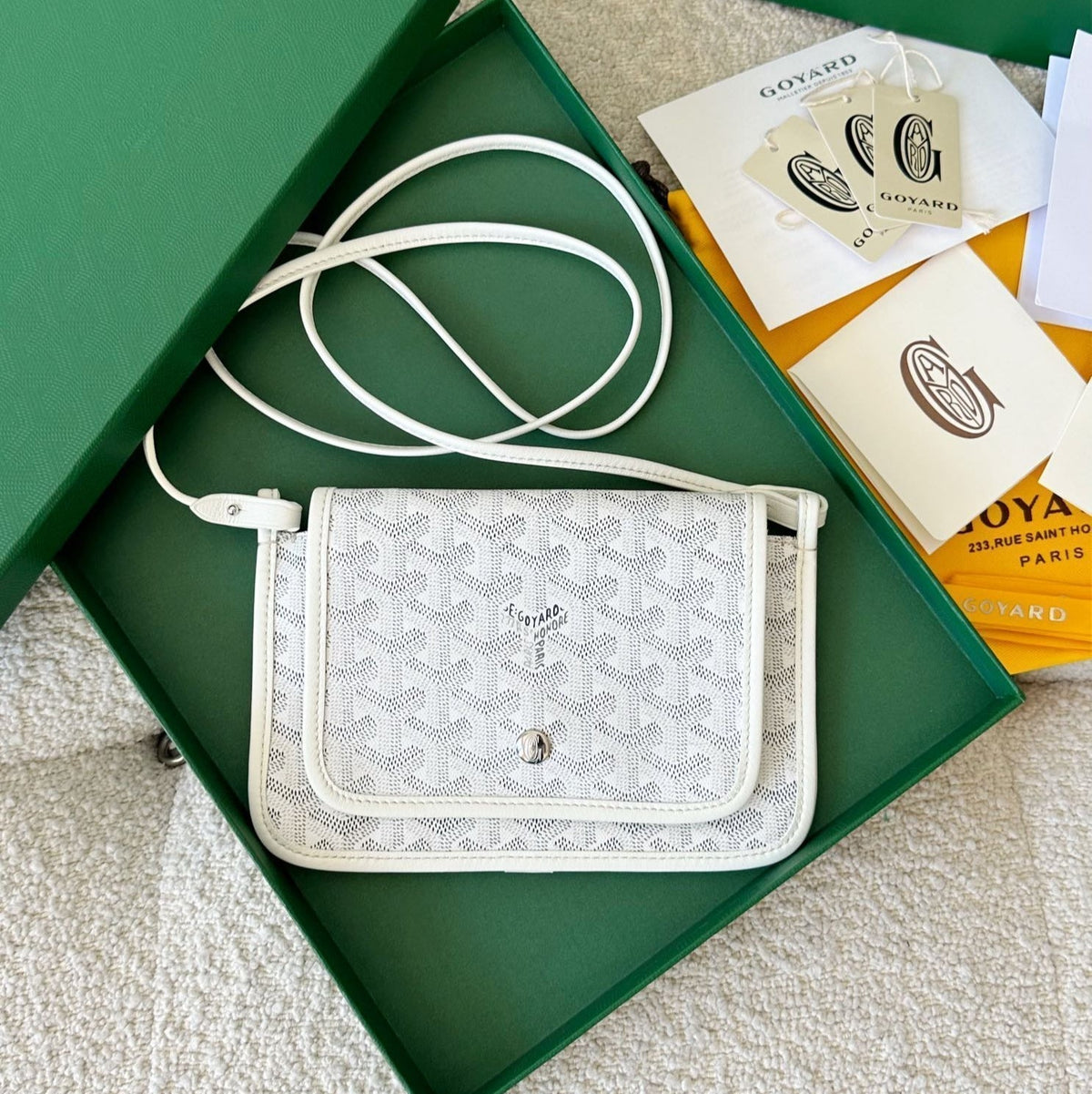 Goyard Plumet Pocket Wallet 20 in White Goyardine Canvas and Lambskin Trim