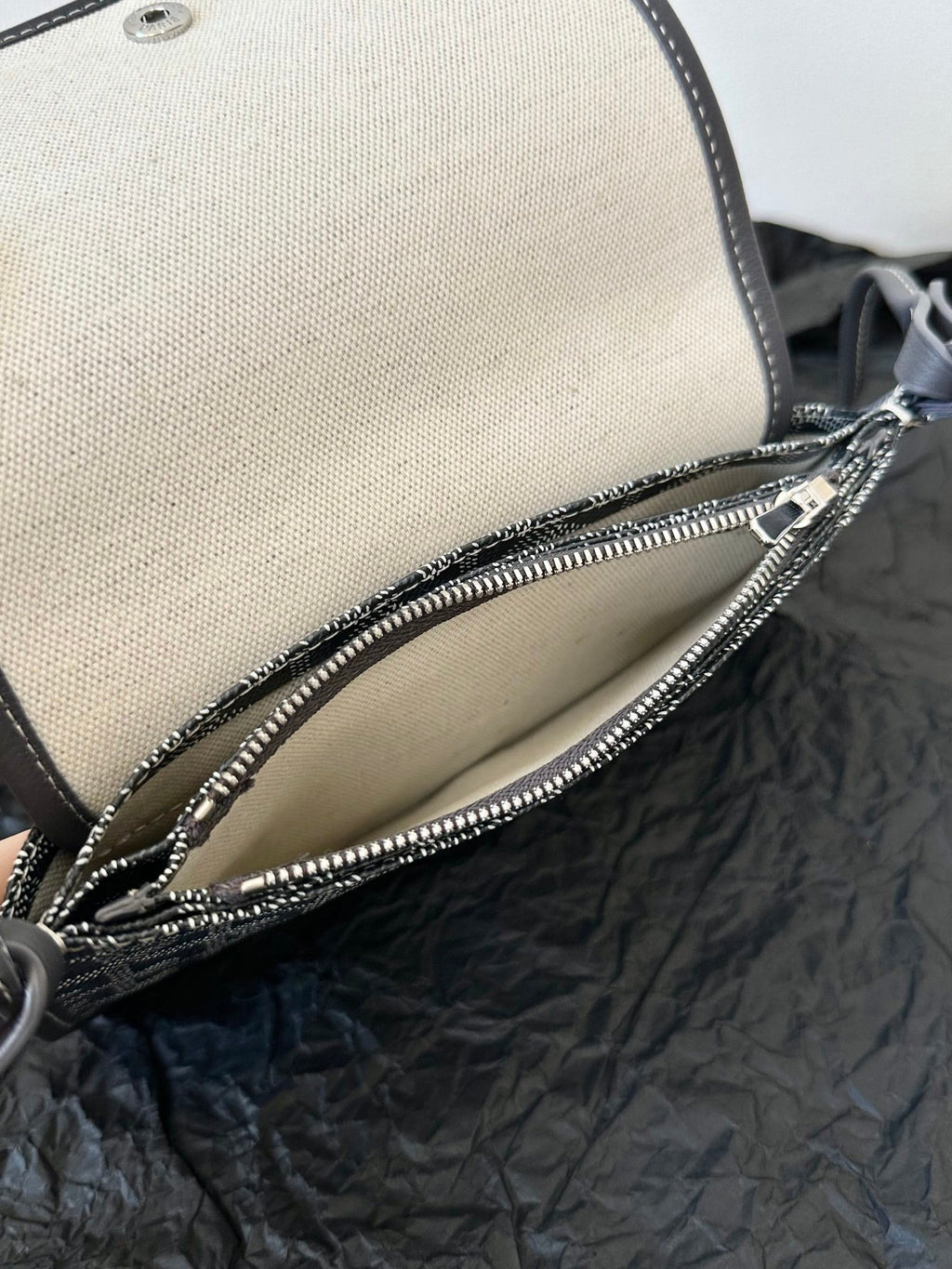 Goyard Plumet Pocket Wallet 20 in Grey Black Goyardine Canvas and Lambskin Trim