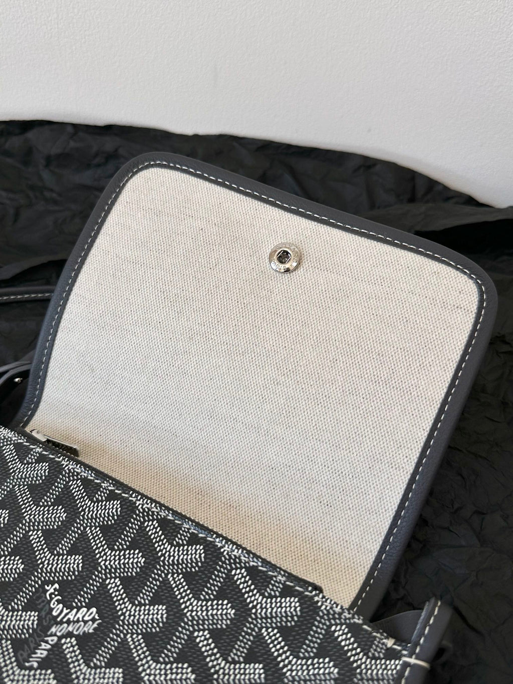 Goyard Plumet Pocket Wallet 20 in Grey Black Goyardine Canvas and Lambskin Trim