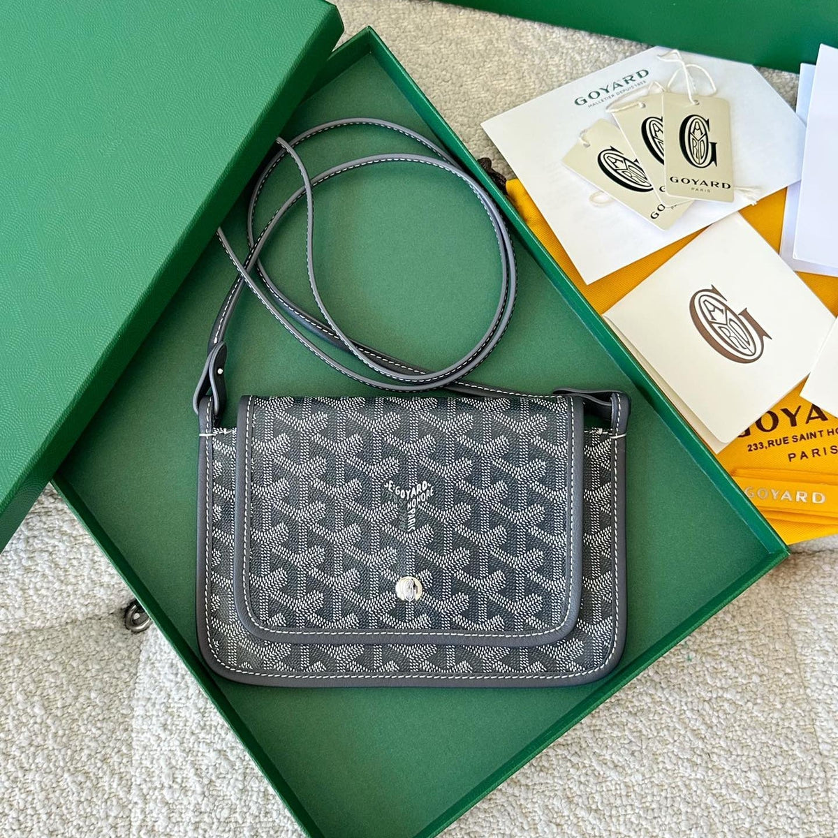 Goyard Plumet Pocket Wallet 20 in Grey Black Goyardine Canvas and Lambskin Trim