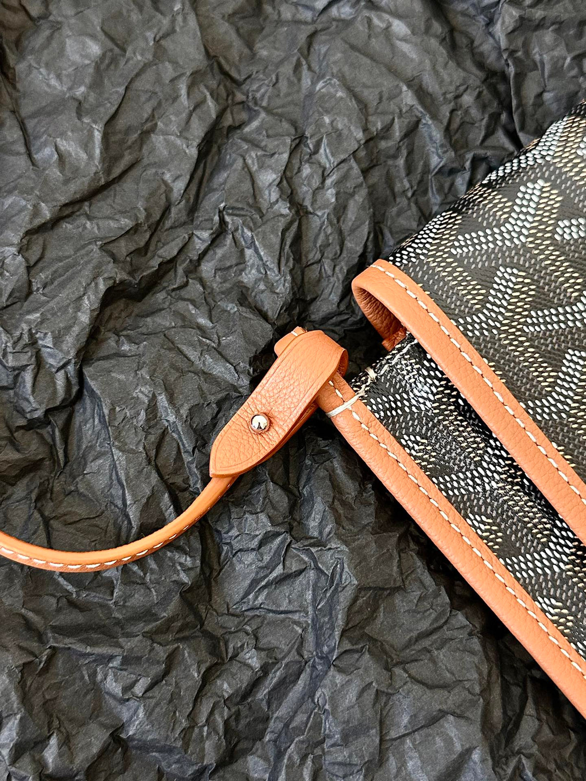 Goyard Plumet Pocket Wallet 20 in Black Goyardine Canvas and Tan Lambskin Trim