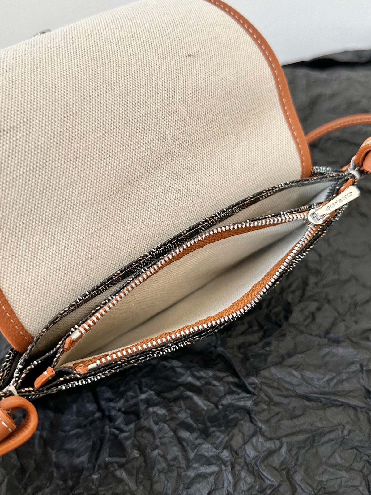 Goyard Plumet Pocket Wallet 20 in Black Goyardine Canvas and Tan Lambskin Trim