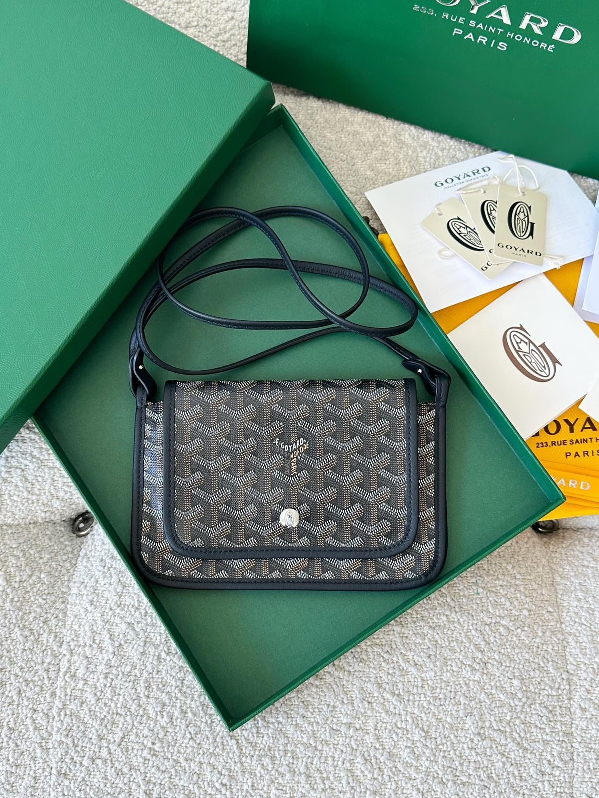 Goyard Plumet Pocket Wallet 20 in Black Goyardine Canvas and Lambskin Trim